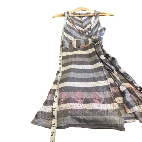 NWOT Free People Gray White Striped and Pink Floral Wrap Print Hippie Wrap Dress - Picture 12 of 16
